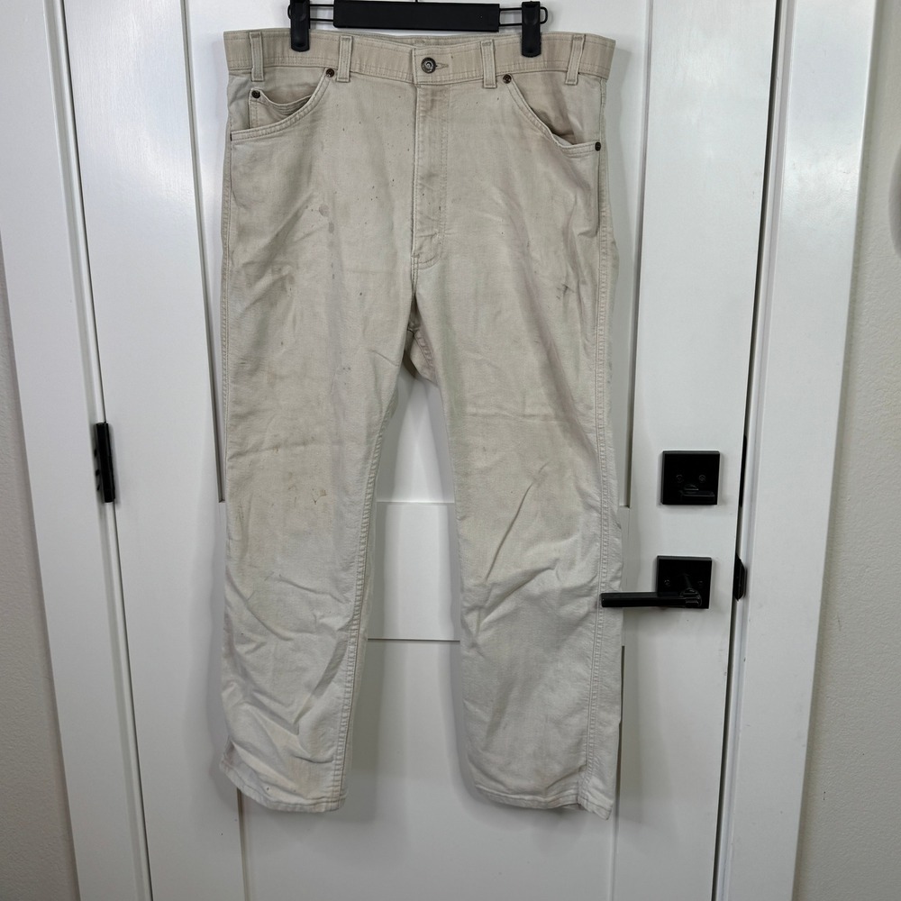 Levis Action Jeans Beige Cotton Blend Work Utility Pants Trashed Mens Size 38x29